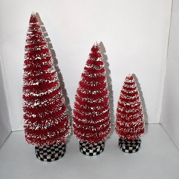MacKenzie-Childs Cozy Christmas Red Bottle Brush Trees, Set of 3, #: 35512-0004 - Picture 1 of 4